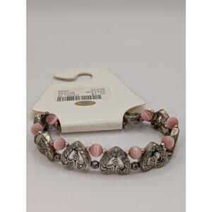Vintage Fashion Bug Pink Beaded Heart Stretch Bracelet
